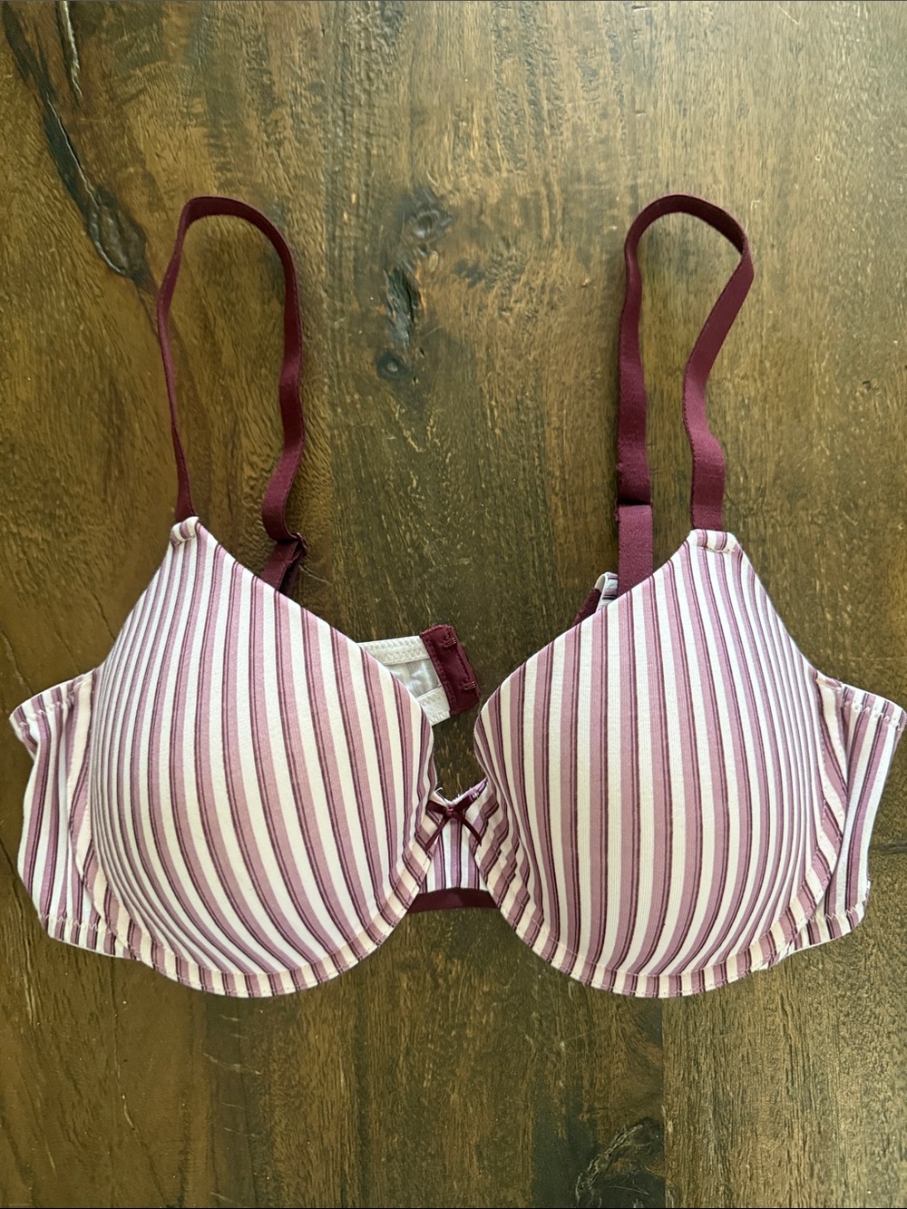 Auden Striped Underwire Bra in Wine and Cream